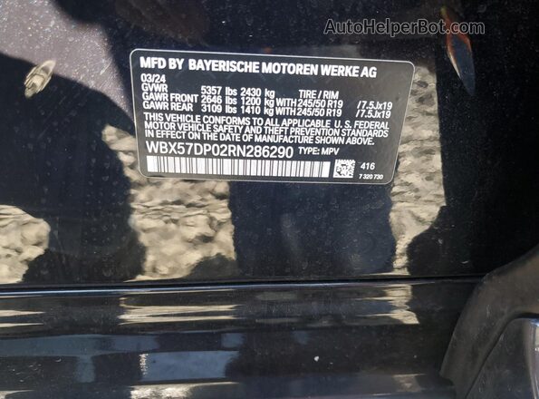 WBX57DP02RN286290 2024 BMW X3 Black VIN კოდის სტიკერის ხედი