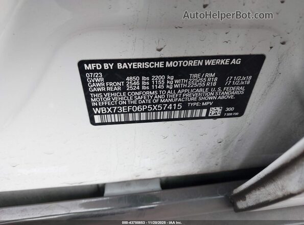 WBX73EF06P5X57415 2023 BMW X1 White Вид підкапотного простору