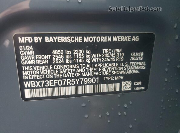 WBX73EF07R5Y79901 2024 BMW X1 Синий Вид наклейки с VIN-кодом
