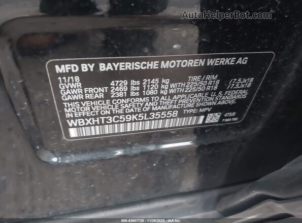 WBXHT3C59K5L35558 2019 BMW X1 Black Вид підкапотного простору