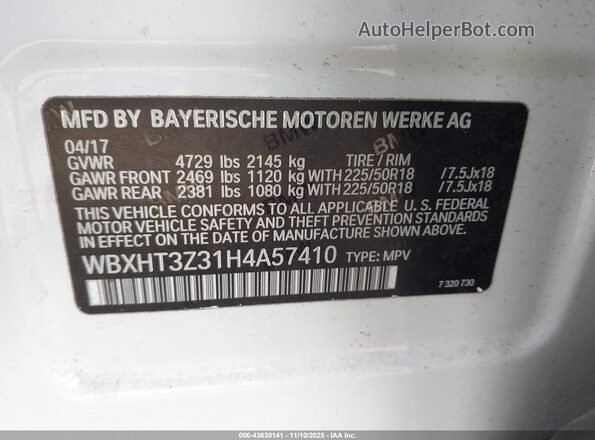 WBXHT3Z31H4A57410 2017 BMW X1 Белый Вид подкапотного пространства