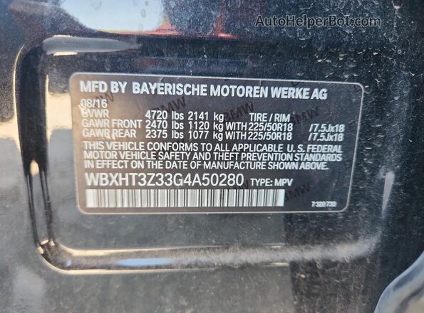 WBXHT3Z33G4A50280 2016 BMW X1 Черный Вид наклейки с VIN-кодом