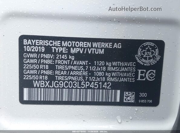 WBXJG9C03L5P45142 2020 BMW X1 Белый Вид подкапотного пространства