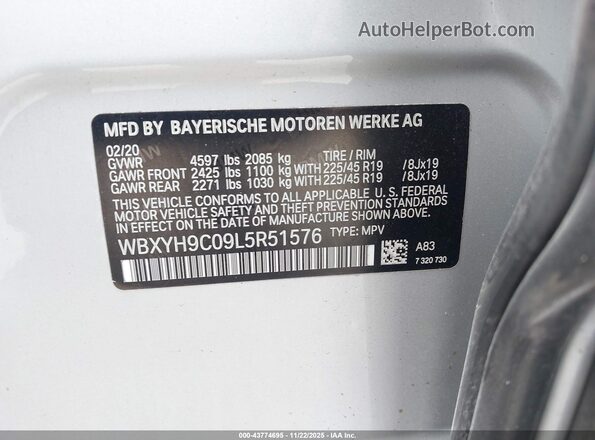 WBXYH9C09L5R51576 2020 BMW X2 Серебряный Вид подкапотного пространства