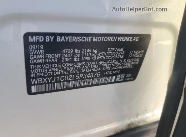 WBXYJ1C02L5P34876 2020 BMW X2 Белый Вид наклейки с VIN-кодом