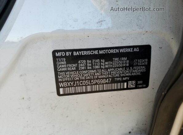 WBXYJ1C05L5P69847 2020 BMW X2 White Widok naklejki z numerem VIN