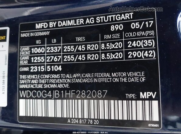 WDC0G4JB1HF282087 2017 MERCEDES-BENZ GLC 300 Синий Вид подкапотного пространства