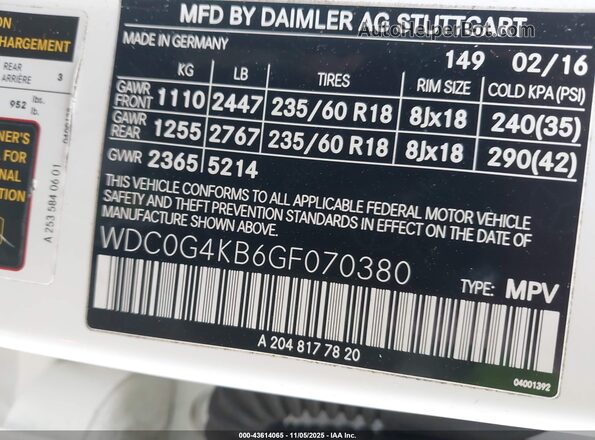 WDC0G4KB6GF070380 2016 MERCEDES-BENZ GLC 300 Белый Вид подкапотного пространства