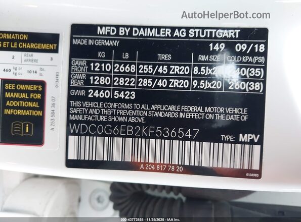 WDC0G6EB2KF536547 2019 MERCEDES-BENZ AMG GLC 43 Белый Вид подкапотного пространства