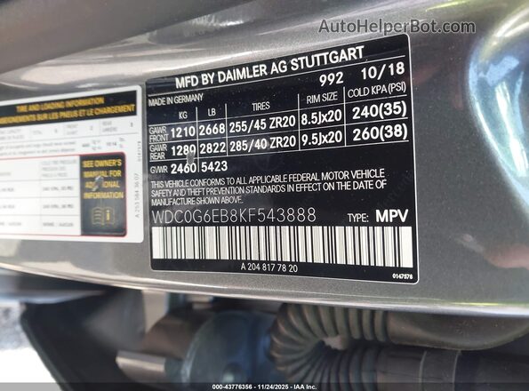 WDC0G6EB8KF543888 2019 MERCEDES-BENZ AMG GLC 43 Серый Вид подкапотного пространства