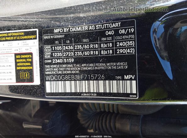 WDC0G8EB3LF715726 2020 MERCEDES-BENZ GLC 300 Black Widok komory silnika