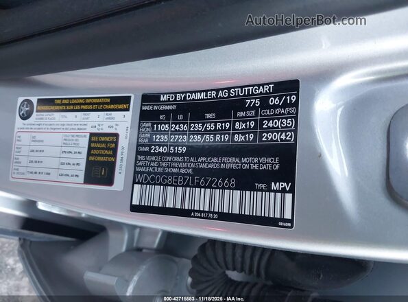 WDC0G8EB7LF672668 2020 MERCEDES-BENZ GLC 300 Серебряный Вид подкапотного пространства