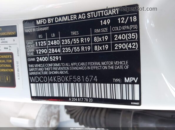 WDC0J4KB0KF581674 2019 MERCEDES-BENZ GLC 300 COUPE Белый Вид подкапотного пространства