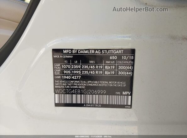 WDCTG4EB1GJ206999 2016 MERCEDES-BENZ GLA 250 Белый Вид подкапотного пространства