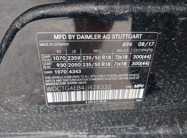 WDCTG4EB4JJ428332 2018 MERCEDES-BENZ GLA 250 Black Engine compartment view