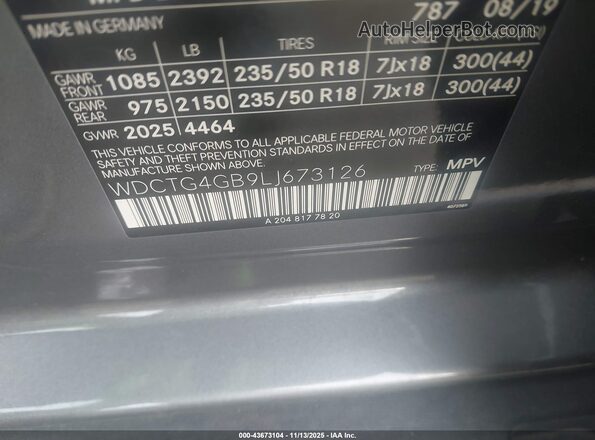 WDCTG4GB9LJ673126 2020 MERCEDES-BENZ GLA 250 Gray Вид підкапотного простору