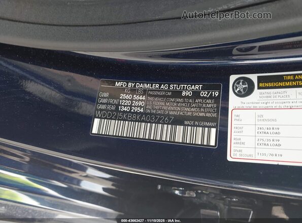 WDD2J5KB8KA037267 2019 MERCEDES-BENZ CLS-CLASS Синий Вид подкапотного пространства