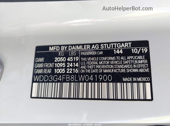 WDD3G4FB8LW041900 2020 MERCEDES-BENZ A 220 Белый Вид подкапотного пространства