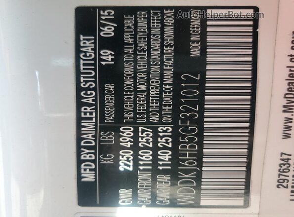 WDDKJ6HB5GF321012 2016 MERCEDES-BENZ E White VIN sticker view