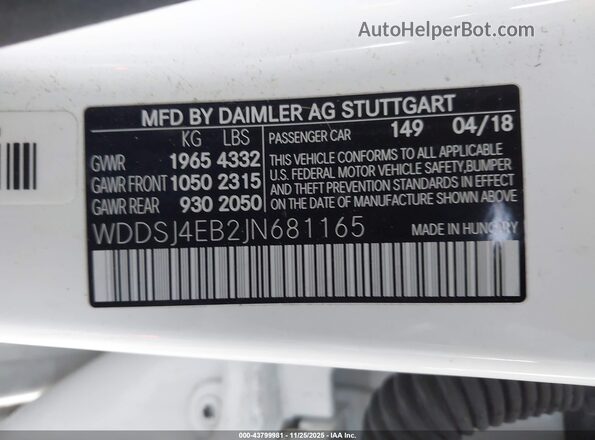 WDDSJ4EB2JN681165 2018 MERCEDES-BENZ CLA 250 White Շարժիչի բաժամունքի տեսք