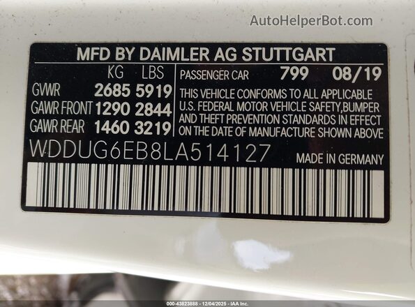 WDDUG6EB8LA514127 2020 MERCEDES-BENZ S-CLASS Белый Вид подкапотного пространства
