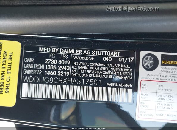 WDDUG8CBXHA317501 2017 MERCEDES-BENZ S-CLASS Черный Вид подкапотного пространства