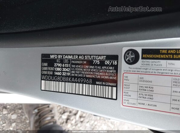 WDDUG8DB8KA449968 2019 MERCEDES-BENZ S-CLASS Gray Engine compartment view