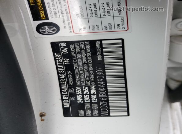 WDDZF6JB0KA490807 2019 MERCEDES-BENZ E Белый Вид подкапотного пространства