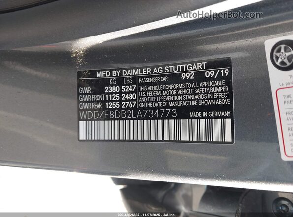WDDZF8DB2LA734773 2020 MERCEDES-BENZ E-CLASS Серый Вид подкапотного пространства