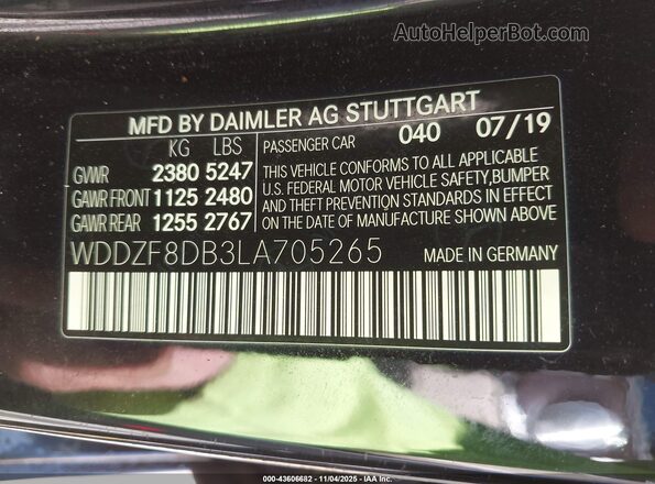 WDDZF8DB3LA705265 2020 MERCEDES-BENZ E-CLASS Черный Вид подкапотного пространства
