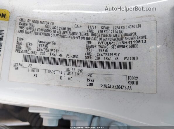 WF0DP3TH6H4119513 2017 FORD FOCUS RS White Շարժիչի բաժամունքի տեսք