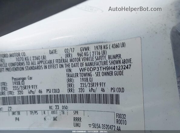 WF0DP3TH9H4123247 2017 FORD FOCUS RS Белый Вид подкапотного пространства