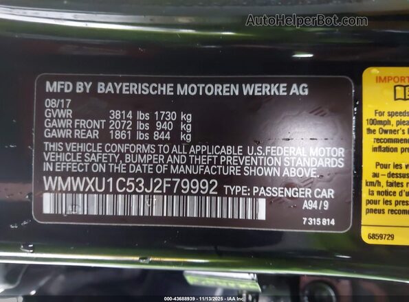 WMWXU1C53J2F79992 2018 MINI HARDTOP Черный Вид подкапотного пространства