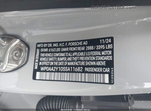 WP0AA2Y10SSA11682 2025 PORSCHE TAYCAN Серый Вид подкапотного пространства