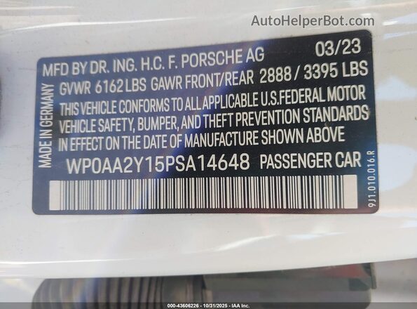 WP0AA2Y15PSA14648 2023 PORSCHE TAYCAN Белый Вид подкапотного пространства