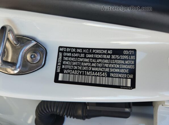 WP0AB2Y11MSA44545 2021 PORSCHE TAYCAN Белый Вид подкапотного пространства