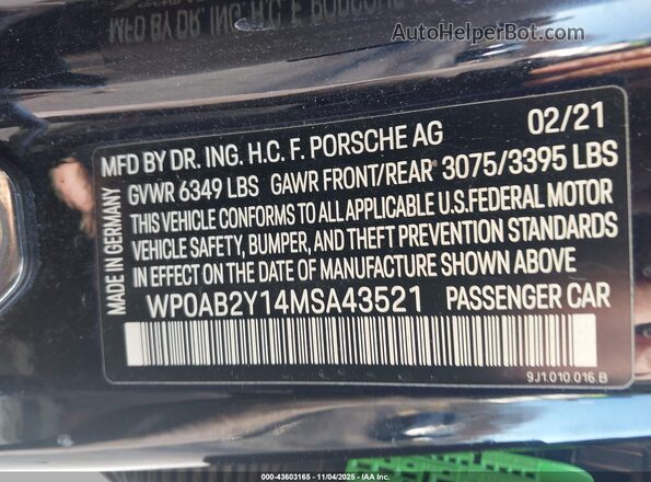 WP0AB2Y14MSA43521 2021 PORSCHE TAYCAN Черный Вид подкапотного пространства