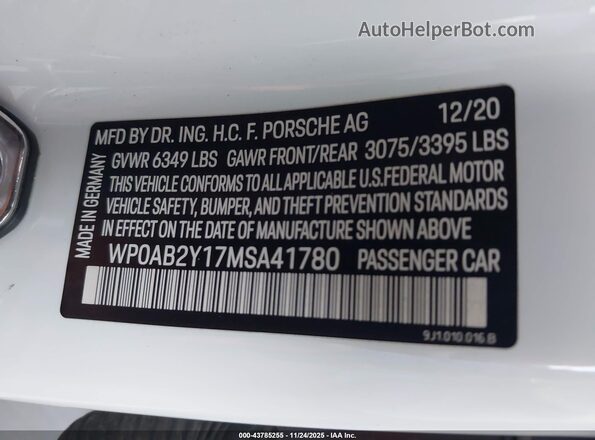 WP0AB2Y17MSA41780 2021 PORSCHE TAYCAN Белый Вид подкапотного пространства