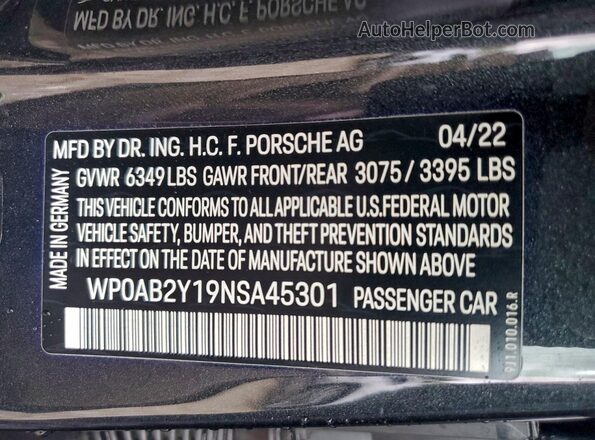 WP0AB2Y19NSA45301 2022 PORSCHE TAYCAN Серый Вид подкапотного пространства
