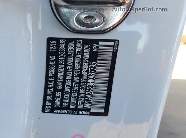 WP1AA2A29HKA87795 2017 PORSCHE CAYENNE White VIN sticker view