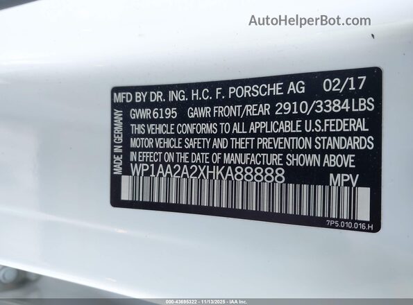 WP1AA2A2XHKA88888 2017 PORSCHE CAYENNE Белый Вид подкапотного пространства