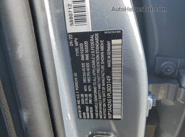 WP1AA2A51PLB03149 2023 PORSCHE MACAN Серебряный Вид наклейки с VIN-кодом
