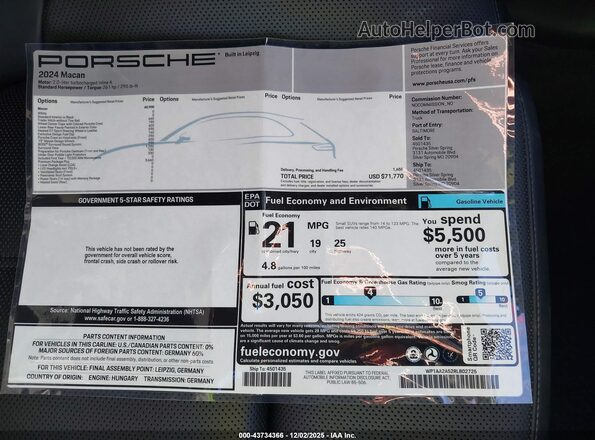 WP1AA2A52RLB02725 2024 PORSCHE MACAN White 