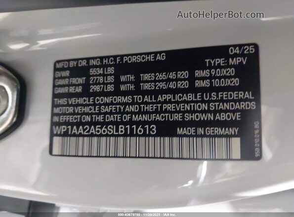 WP1AA2A56SLB11613 2025 PORSCHE MACAN White Widok komory silnika