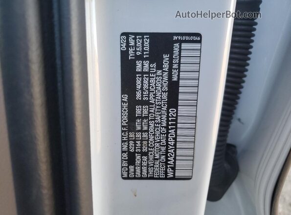 WP1AA2AY4PDA11120 2023 PORSCHE CAYENNE White Вид підкапотного простору