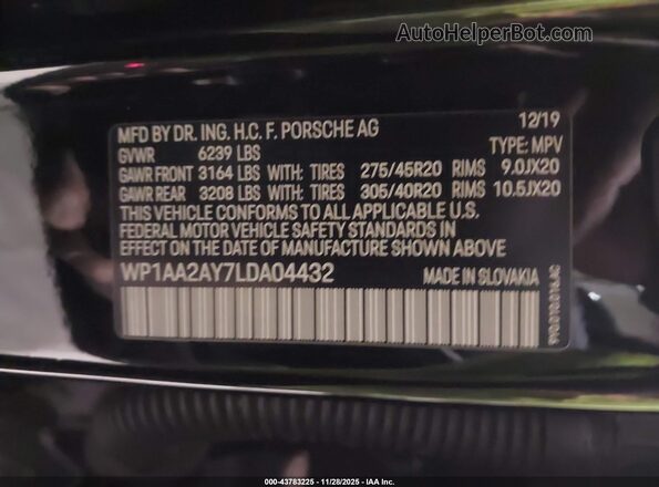 WP1AA2AY7LDA04432 2020 PORSCHE CAYENNE Черный Вид подкапотного пространства