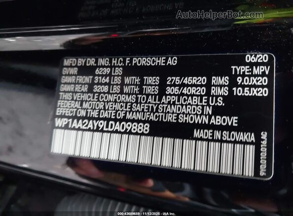 WP1AA2AY9LDA09888 2020 PORSCHE CAYENNE Черный Вид подкапотного пространства