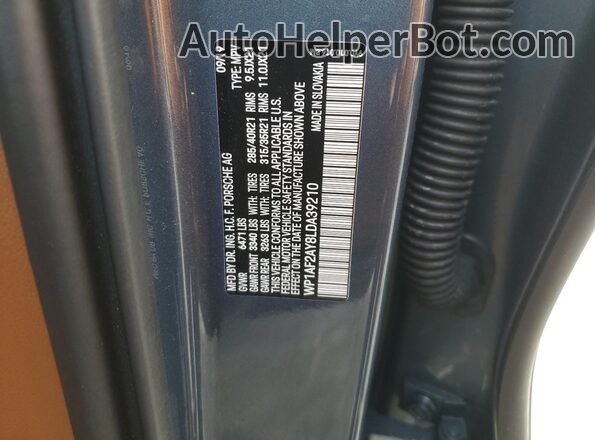 WP1AF2AY8LDA39210 2020 PORSCHE CAYENNE Blue Widok naklejki z numerem VIN