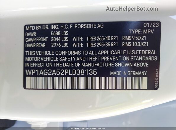 WP1AG2A52PLB38135 2023 PORSCHE MACAN Белый Вид подкапотного пространства