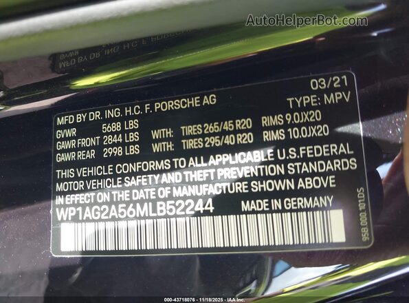 WP1AG2A56MLB52244 2021 PORSCHE MACAN Черный Вид подкапотного пространства